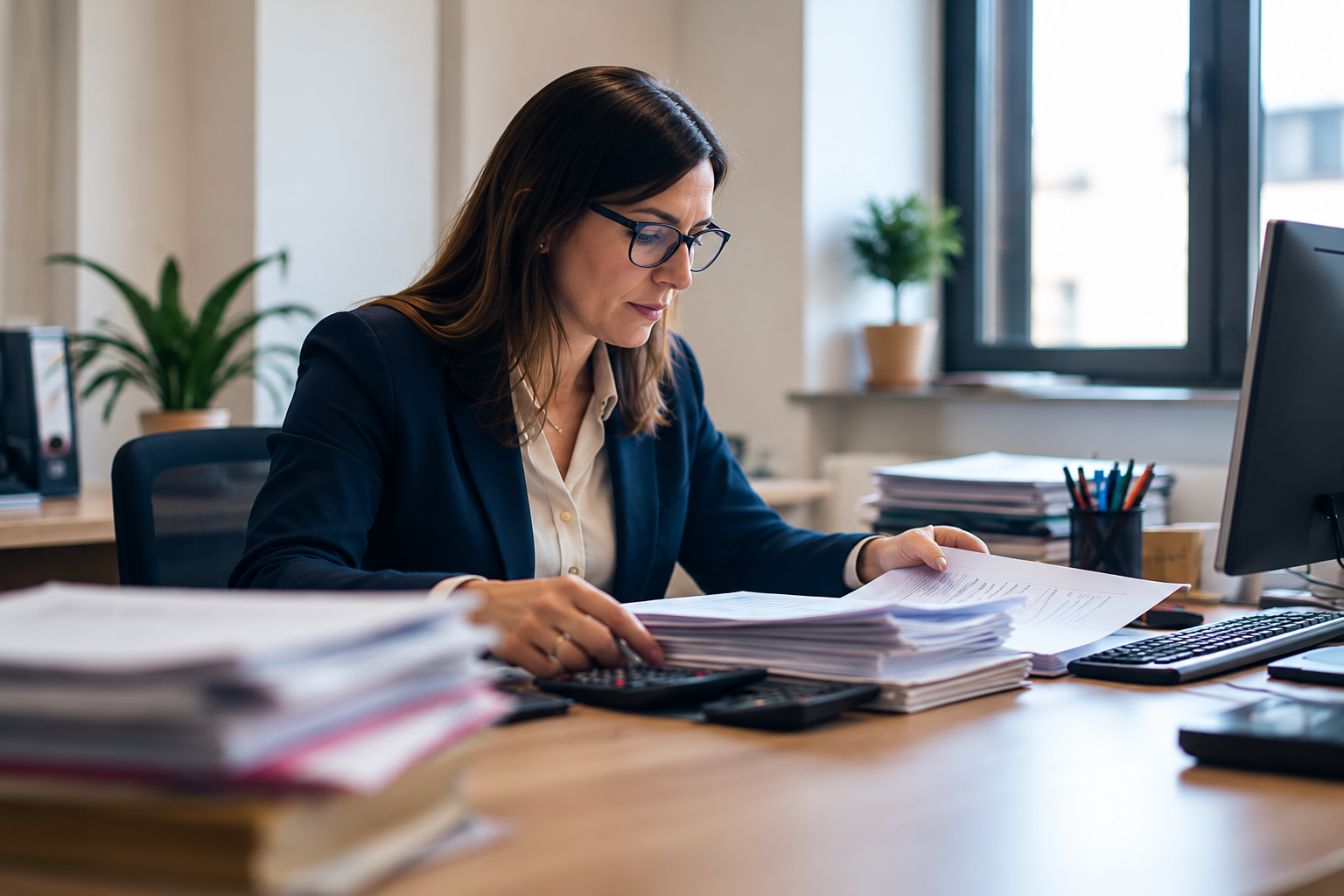 Profesional revisando documentos contables